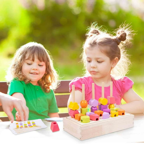 Iumwxz Bachelorette Party Supplies Wooden Beads Sequencing toy Set Educational Stem Preschool Learning toys for Kids Ages 2-5stacking Blocks Lacing Beads Matching Shape Stacker Mixed Color Wood