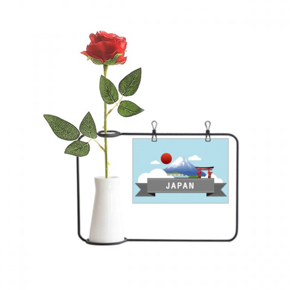 Japan Mount Red Sun Rail Train Temple Artificial Rose Flower Hanging Vases Decoration Bottle