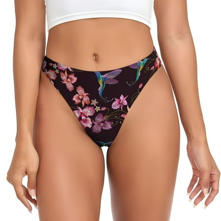 Qokaie Humming Bird And Tropical Printed Women s Cotton Thong Underwear  Sexy Breathable Panties G-string-Medium