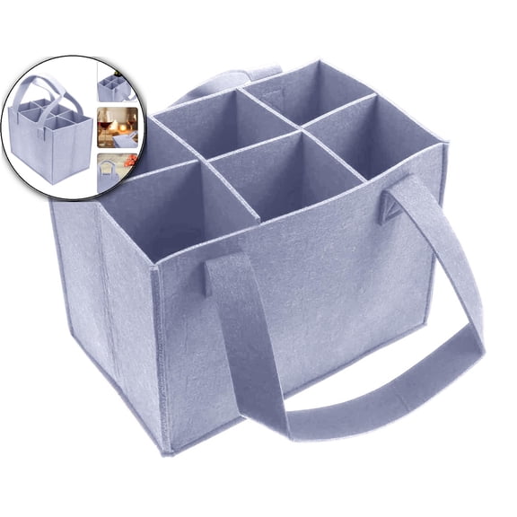 6 Bottle Wine Carrier with Divider Felt Wine Storage Tote Bag, Portable Reusable Wine Travel Bag with Handle for Christmas Travel Camping Picnics Party