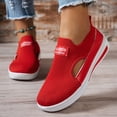 thumbnail image 2 of Women's Hollow Out Slip on Sneakers Summer Breathable Platform Tennis Shoes Lightweight Soft Sole Mesh Walking Loafers Red Size 8.5, 2 of 5