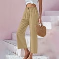 thumbnail image 2 of HXWCHs High Waist Straight Leg Cropped Trousers with Scalloped Hem Comfortable Elastic Waistband Linen Blend Fabric Casual Pants for Women XXL Yellow, 2 of 8
