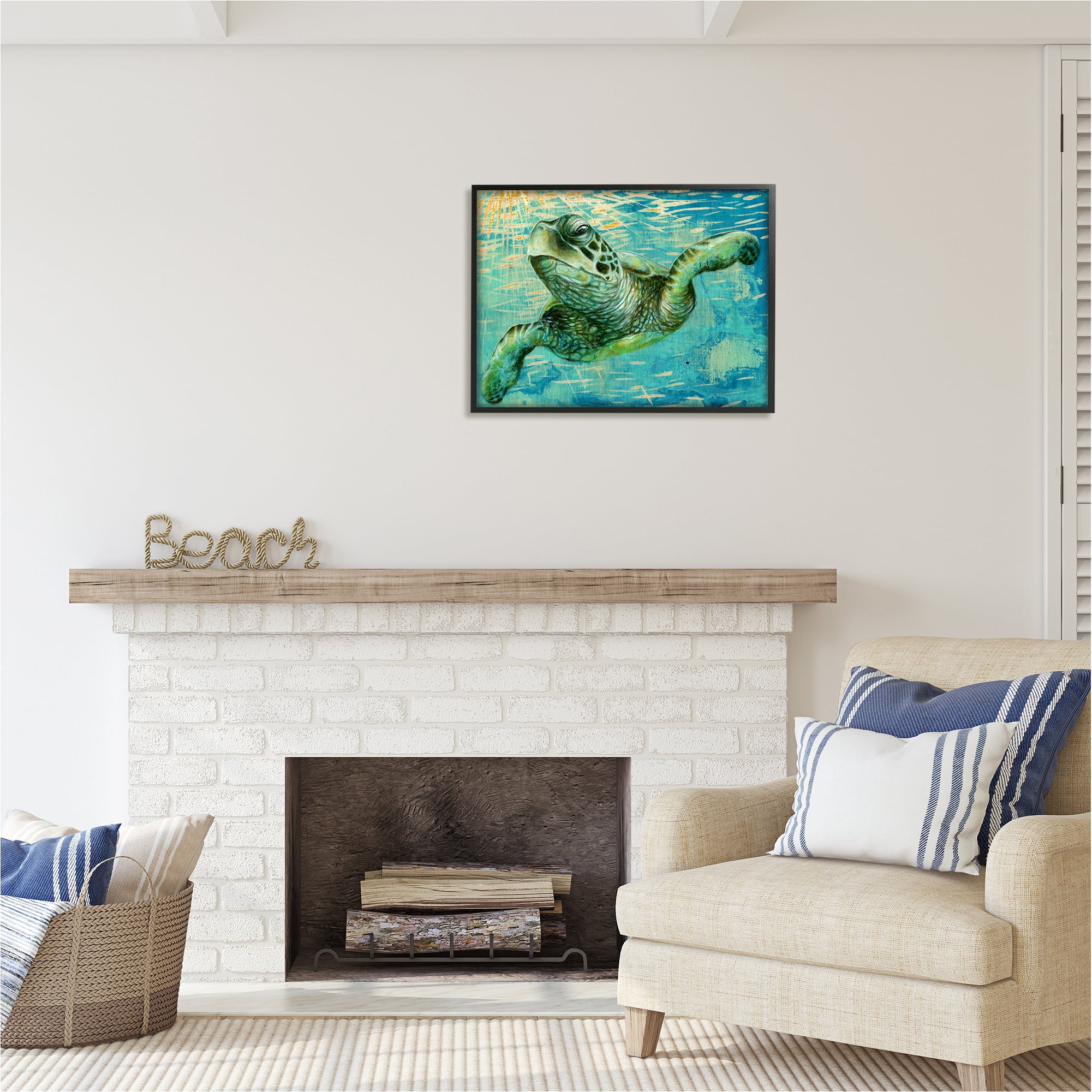 Stupell Industries Turtle & Abstract Rays Animals & Insects Painting Black Framed Art Print Wall Art, 30 x 24