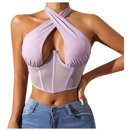 BYHONG Fashionable Mesh Lingerie Bustier with Adjustable Neck Tie and Support XL