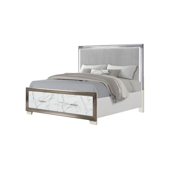 Desire Queen Bed with Manufactured Wood LED Headboard in White