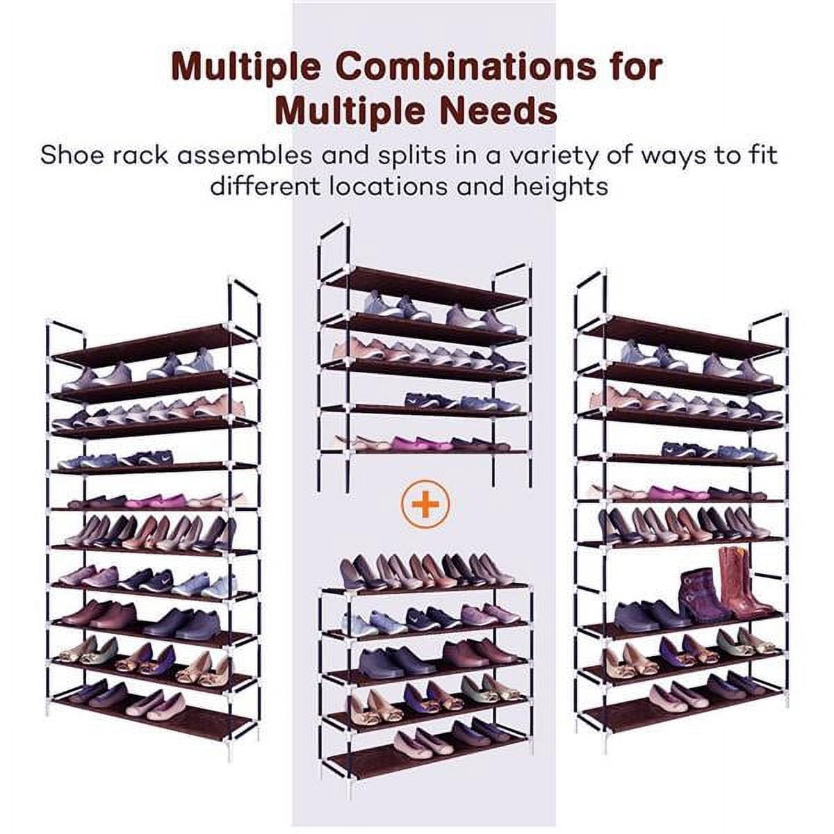 Dark Brown 10-Tier Non-Woven Fabric Shoe Rack - Simple Assembly, 50-Pair Capacity, Space-Saving with Handle for Home, Dorm & Office