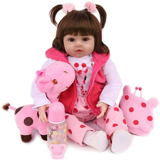 Muñeca Realista Bebé Reborn CHAREX Vinilo Suave Cuerpo Completo 18pulg con Jirafa de Peluche y Accesorios Niña Rosa CHAREX RC69696