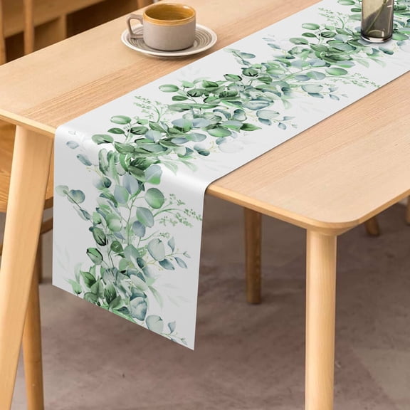 Green Spring Table Runner 72 In Leaves Plants Dining Linen Runner for Table Decorations