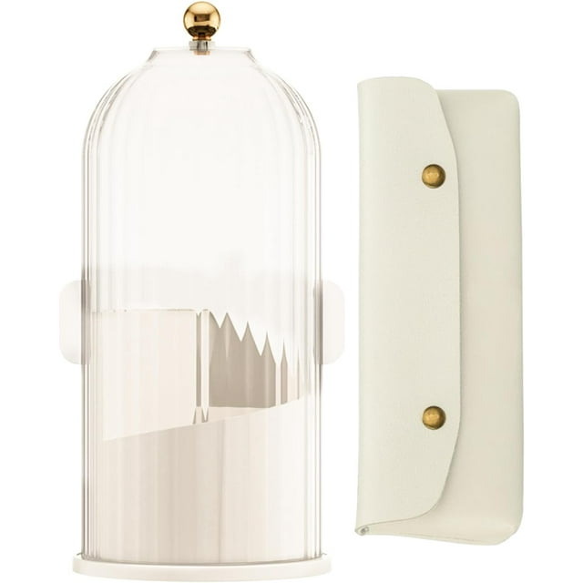 Organizador de brochas de maquillaje giratorio 360° con tapa, organizador + bolsa para cosméticos para el tocador del baño (blanco)