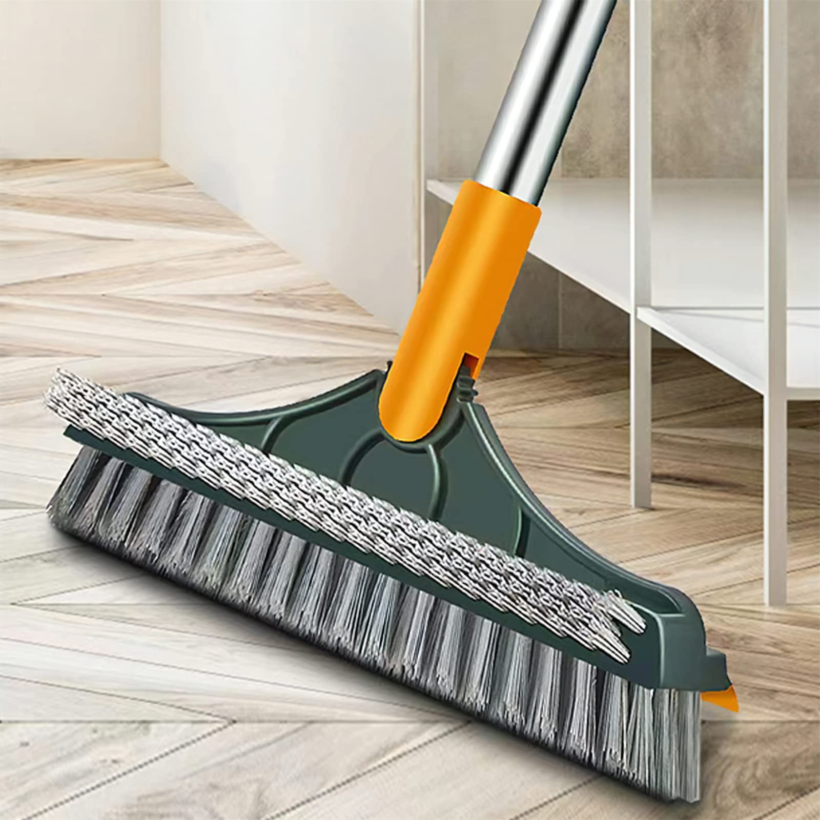 Floor Scrub Brush With Squeegee, Floor Brush Scrubber With Long