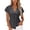 Dark Gray, variant on Women's Denim Short Cap Sleeve V Neck Blouses Solid Surplice Wrap Button Front Asymmetrical Hem, Summer 2026 Casual Everyday Clothes Trendy Y2K Fashion Streetwear