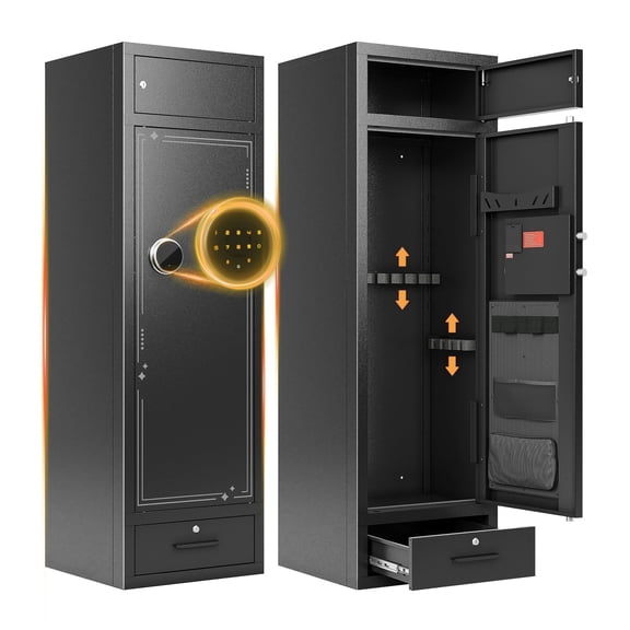 Sapital 8-10 Biometric Rifle Gun Safe, Touchscreen Fingerprint Cabinet with Drawer & Magnetic Light