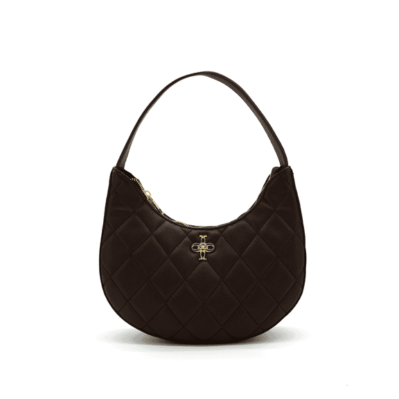 LIKE DREAMS Women's Vegan Leather Astra Quilted Adjustable Shoulder Bag, Dark Brown