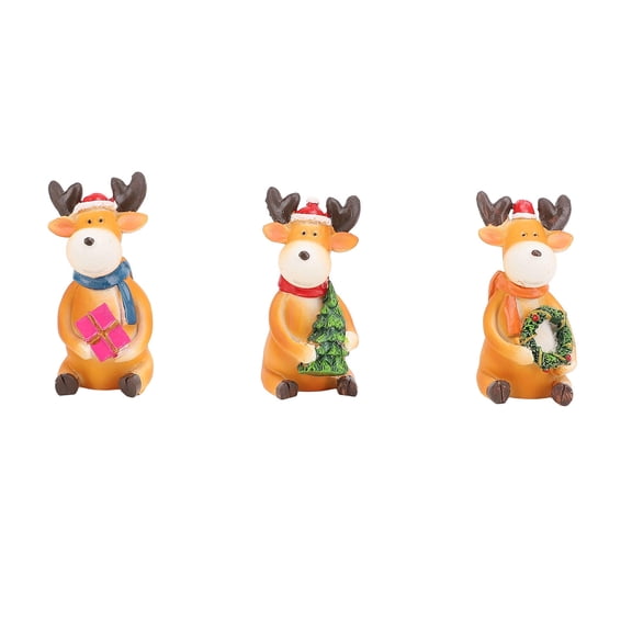 BIMZUC Festive Resin Reindeer Statue Set – 4 Unique Cartoon Deer with Santa Hats, Scarves & Gifts, 3.5" x 4.3" – Ideal Xmas Home Decor
