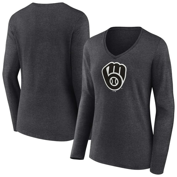 Women's Charcoal Milwaukee Brewers Monochrome Long Sleeve V-Neck T-Shirt