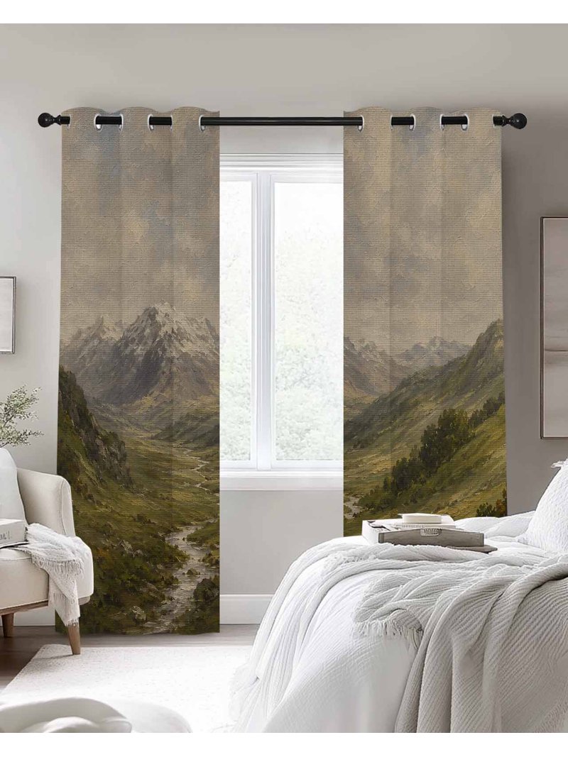 Rustic Mountain Blackout Curtains 45 Inches Length, Vintage Farmhouse ...