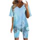 thumbnail image 1 of Blusas para las Mujeres Casual Impreso Cuello en V Manga Corta Blusa Pantalones Cortos, Conjuntos de Ropa para las Mujeres, 1 of 7