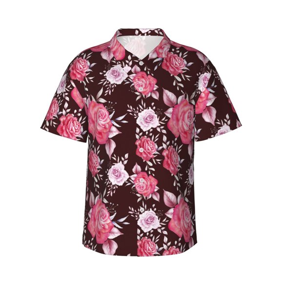 Fotbe Rose Flowers Hawaiian Shirt for Men Unisex Summer Beach Casual Short Sleeve Cotton Linen Button Down Shirts-XX-Large