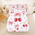 thumbnail image 3 of Erosebridal Red Pink Cherry Bow Bed Sheets for Girls, Watercolor Ribbon King Sheets, 4-Piece, 3 of 6