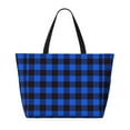 thumbnail image 2 of Balery Buffalo Plaid Blue Black Beach Travel Bag - Water-Resistant, Large Capacity Lightweight Tote with 7 Pockets for Women and Men - Perfect for Beach, Pool, Gym, and Travel, 2 of 7