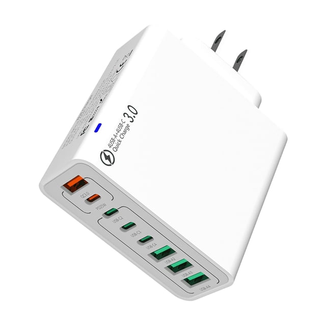 US Standard 120W 8 Ports 4USB 4Type C Fast Charging QC4.0 Plastic Charger for Phones Tablets