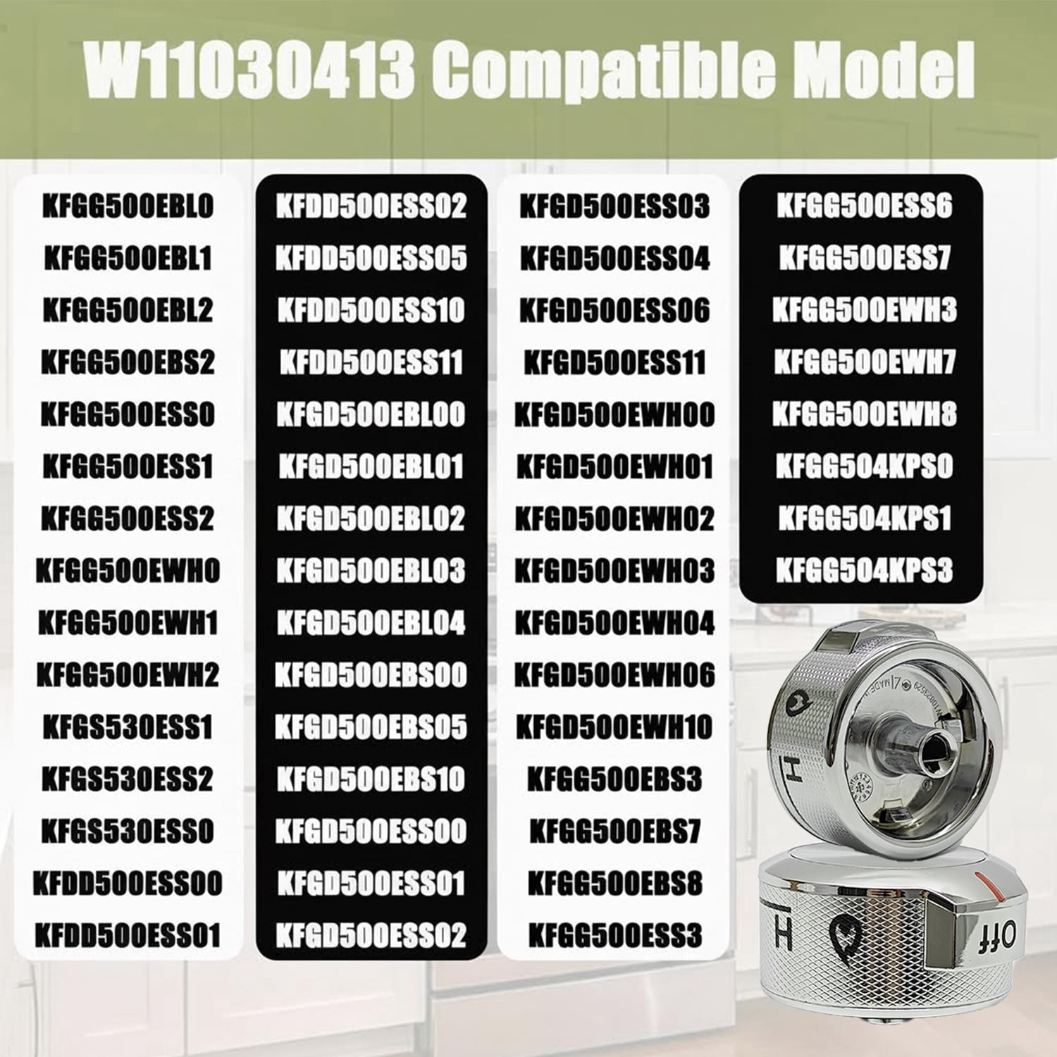 Upgraded W11030413 Stove Control Knobs (5-piece set) - Kitchen Auxiliary Stove Compatible Knob Switch - Replacement W10643306、W10786063、W11027434、4461624、AP6038805、PS11770322、EAP11770322