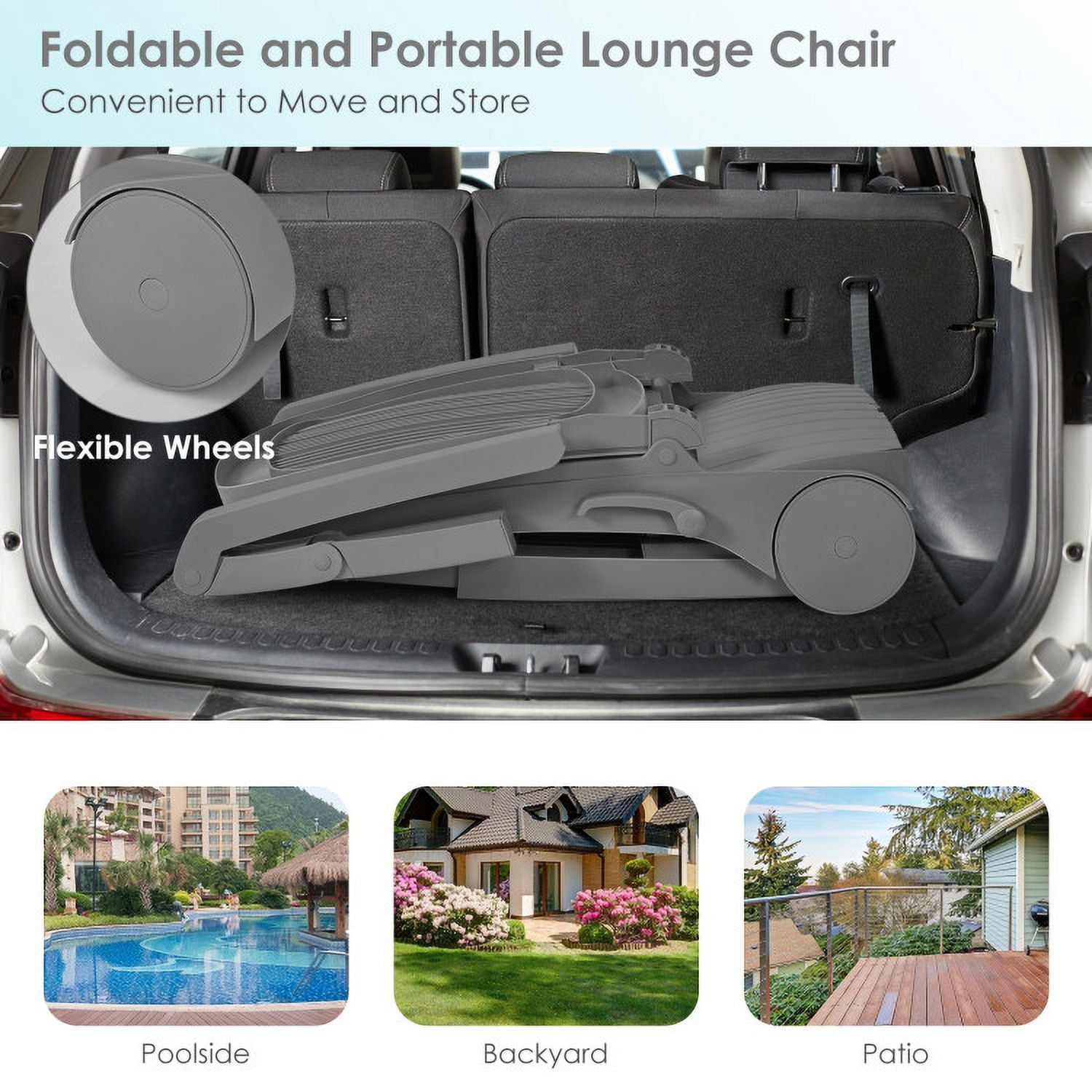 Aimee Lii Adjustable Patio Sun Lounger with Weather Resistant Wheels, Patio Loungers, Gray Aimee Lii Adjustable Patio Sun Lounger with Weather Resistant Wheels, Patio Loungers, Gray