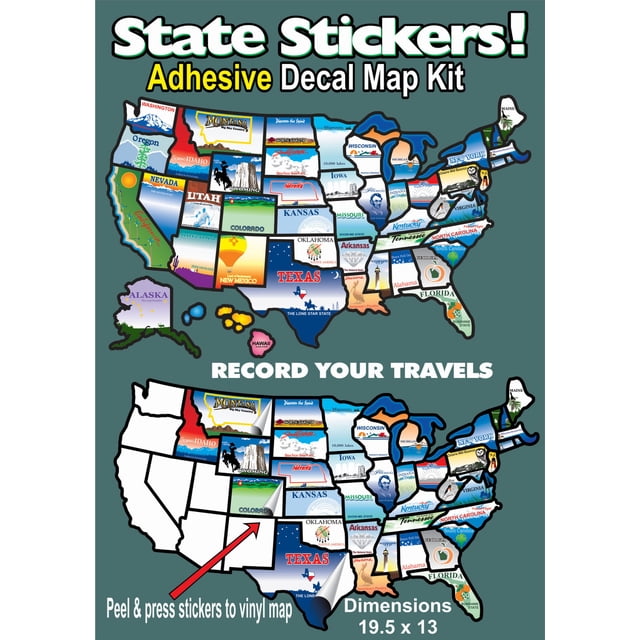 State Sticker Travel Map Sticker STATESTICKERMAP United States Map With 50 State Stickers; Self Adhesive Type; Permanent State Sticker; 19-1/2 Inch Length x 13 Inch Width; Vinyl Map