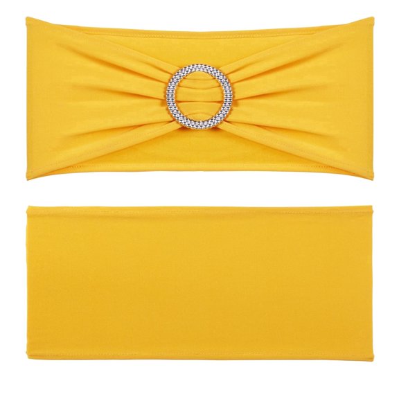 Golden Yellow Elastic Chair Sashes with Round Buckles for Wedding Banquet Party, pack of 50