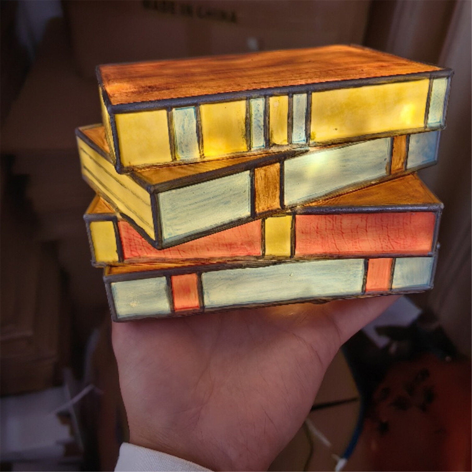 Stained Glass Stacked Books Lamp, Stained Glass Lamp Vintage Lamp, Book Decor Lamp for Living Room, Stained Glass Book Lamp Tiffany Style Table Lamp, Desk Lamp, Bedside Lamps