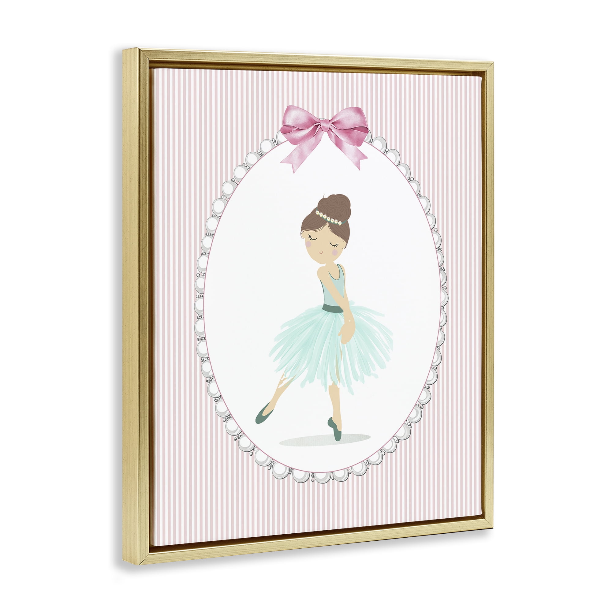 Stupell Industries Elegant Dance on Stripes Gold Framed Floater Canvas Wall Art, design by Christine Simpson Art