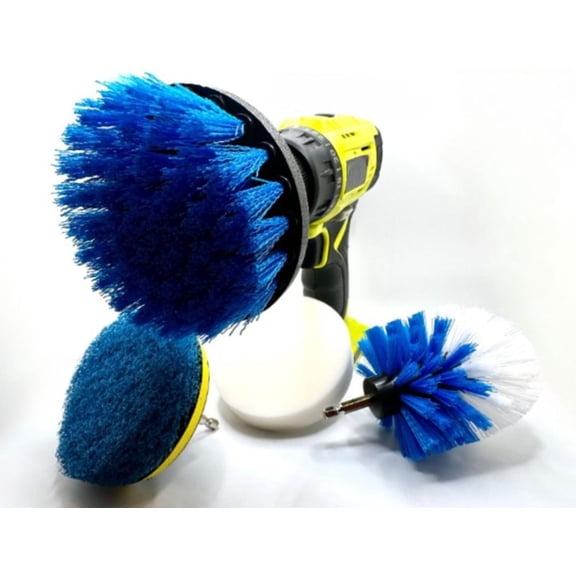 Pro-Graad 4 Piece Drill Brush Attachment Set, Scrubbing Pad and Sponge - Power Brush Scrubber Deep Cleaning Kit for Bathroom Kitchen Boat Car Grout Floor Tub Shower Tile Surfaces