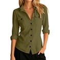 thumbnail image 3 of Kureaily Women's Collared Button Up Chest Pocket Roll Tab Long Sleeve Shirt (Army Green), 3 of 5