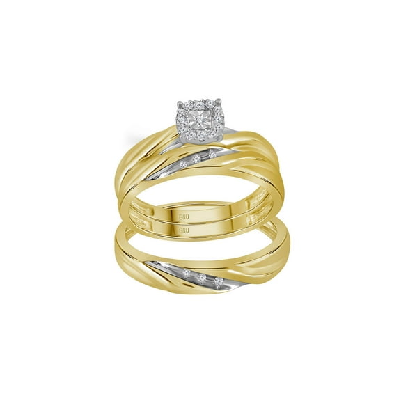 Diamond Princess 10kt Yellow Gold His Hers Round Diamond Solitaire Matching Wedding Set 1/8 Cttw