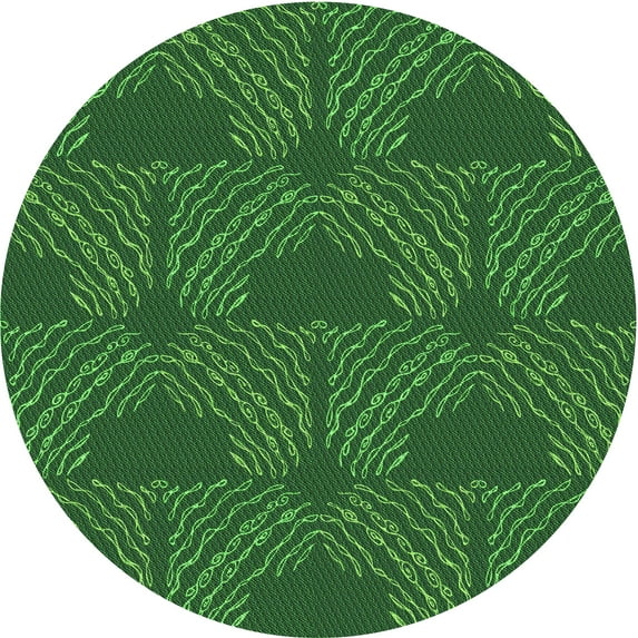 Ahgly Company Machine Washable Indoor Round Transitional Deep Emerald Green Area Rugs, 7' Round
