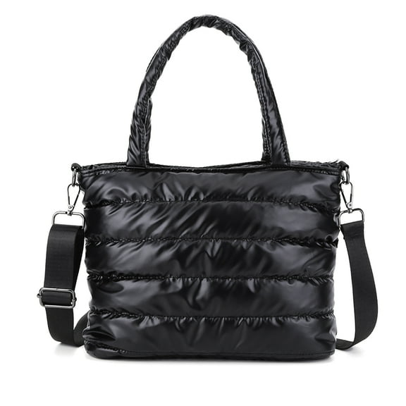 SunyaMood Women Down Shoulder Bag Large Capacity Puffer Bag Winter Commuting Bag (Black)