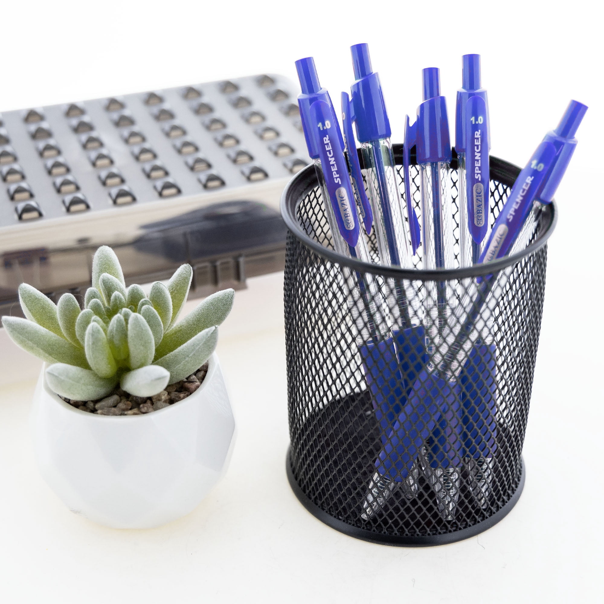 BAZIC Ballpoint Spencer Blue Retractable Pen Soft Grip 1.0 mm, (5/Pack), 24-Pack