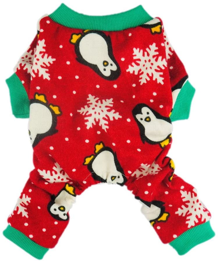 Cute Penguin Xmas Pet Clothes for Dog Pajamas Soft Christmas PJS, Red