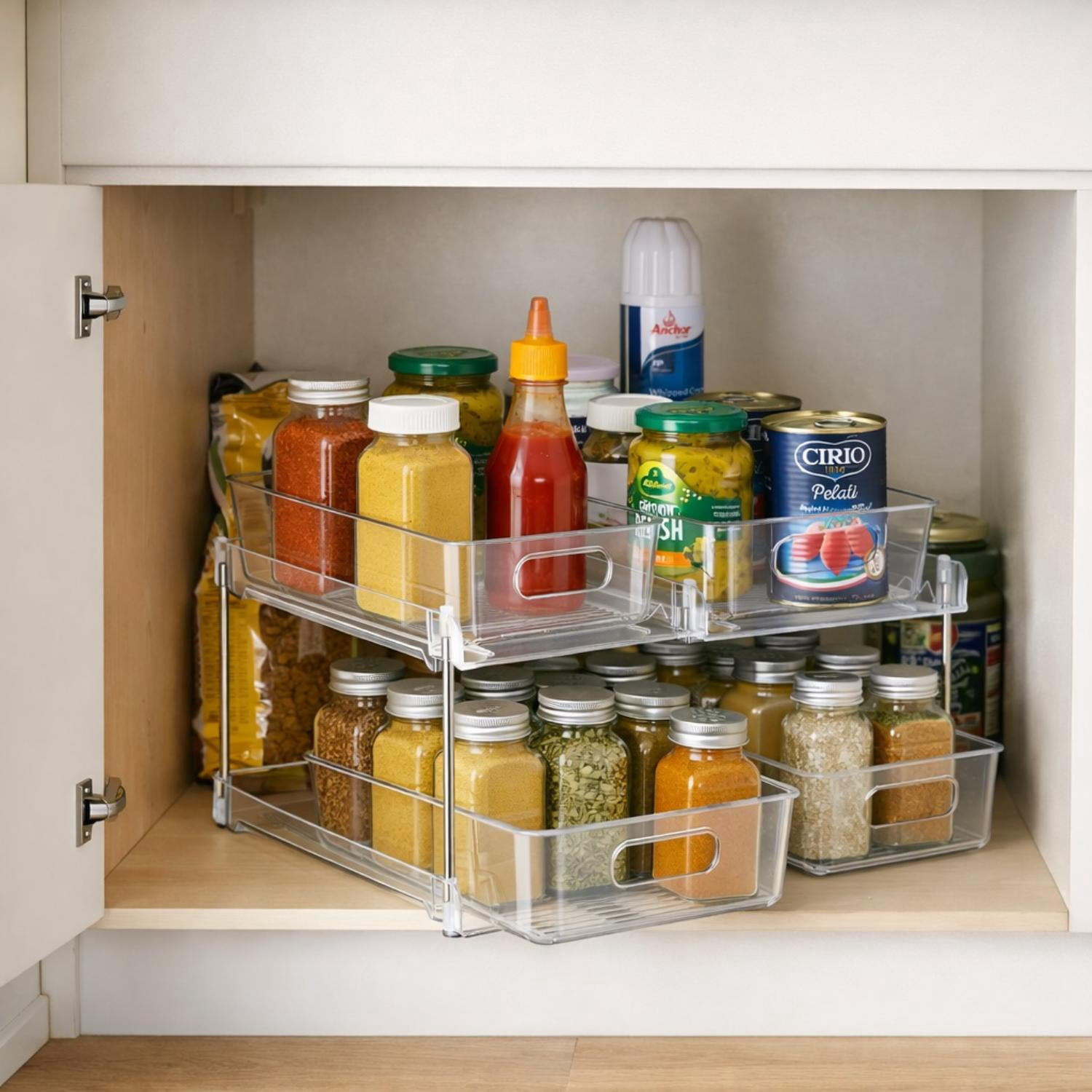 Sorbus 2-Tier Pull-Out Pantry Organizer Set, 2 Pack Clear Kitchen Cabinet Storage Drawers