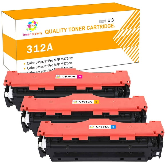 Toner H-Party Compatible Toner Cartridge Replacement for HP CF381A CF382A CF383A for Use with Color LaserJet Pro MFP M476nw M476dn M476dw Printer Ink (Cyan, Magenta, Yellow,3-Pack)