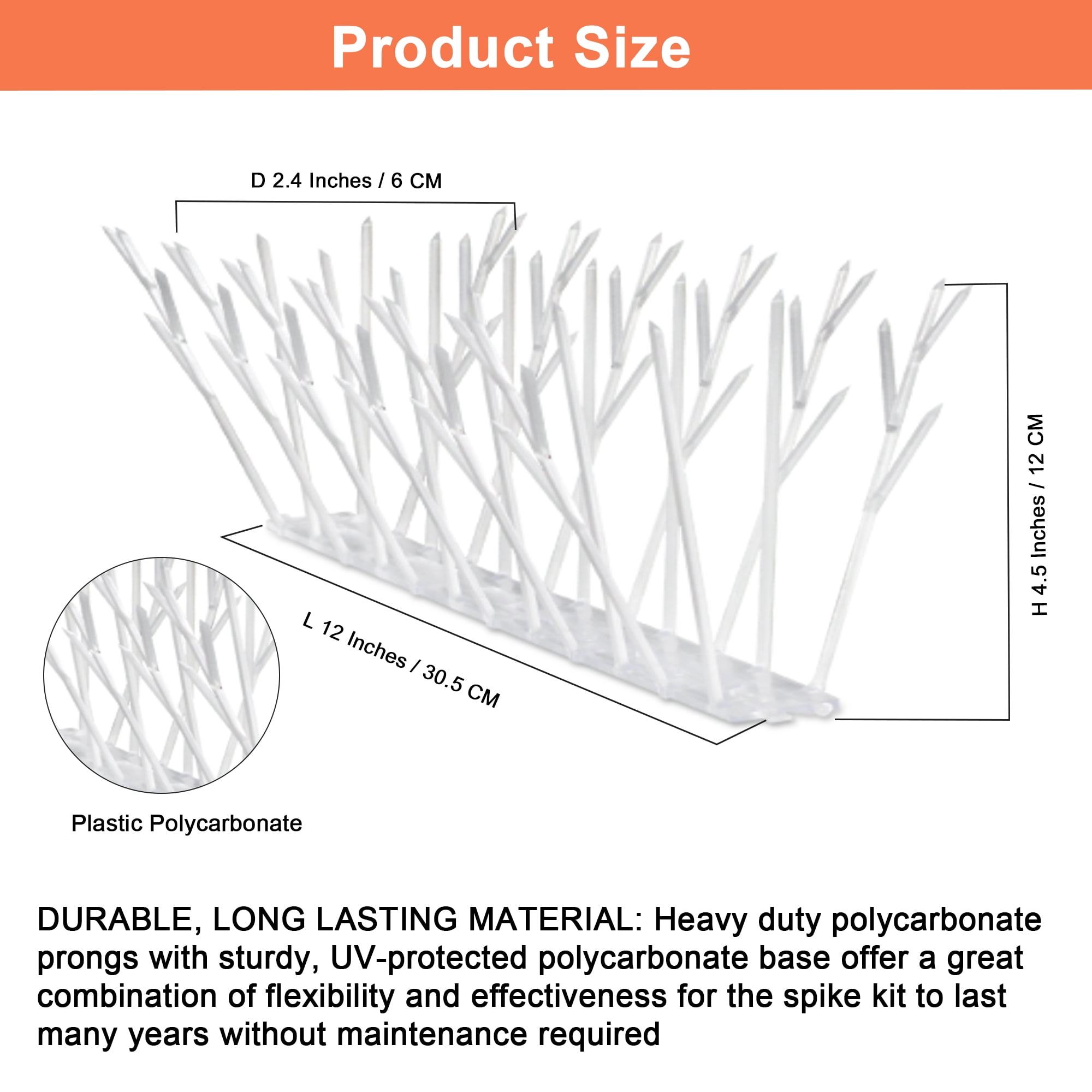 Aspectek Polycarbonate Bird Spikes Kit, 10 Feet with Transparent Silicone Glue Tube