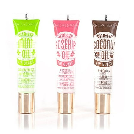 Broadway Vita-Lip Clear Lip Gloss 0.47oz/14ml (3PCS - Mint & Coconut & Rosehip (Best Selling Mac Lip Gloss)