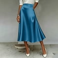 thumbnail image 2 of Amkhujs Skirts for Women Mid Length Business Casual Elegant Satin Skirt Trendy High Waist Flowy A Line Skirt,Blue,M, 2 of 8