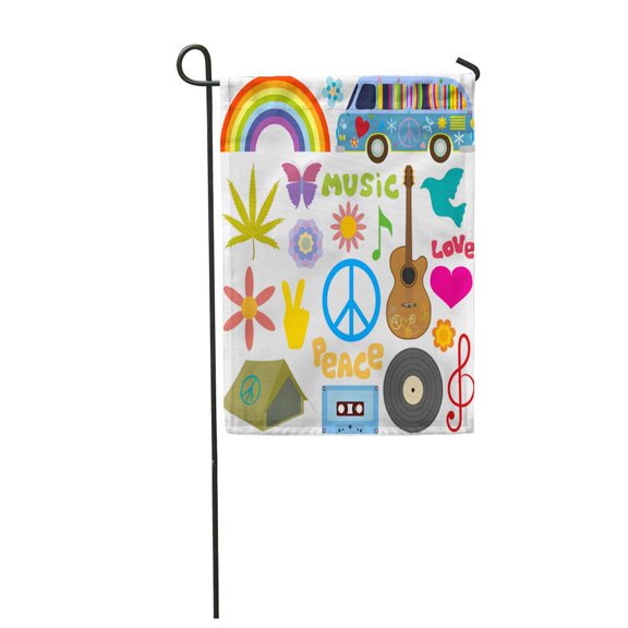 SIDONKU Colorful Hippy of Hippie Symbols Power Culture Pop Rainbow Garden Flag Decorative Flag House Banner 28x40 inch