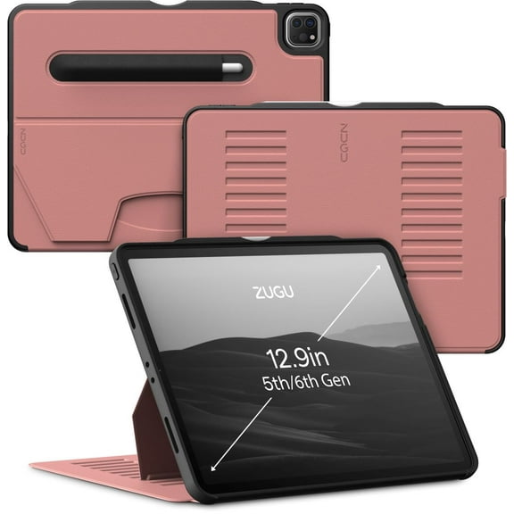 ZUGU Case for 2021/2022 iPad Pro 12.9 inch 5th / 6th Gen - Slim Protective Case - Apple Pencil Charging - Magnetic Stand & Sleep/Wake Cover - Desert Rose