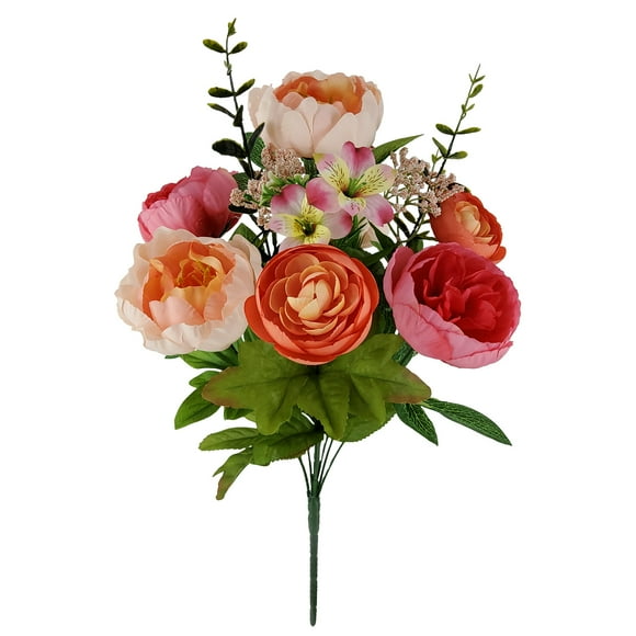 Mainstays 54.61 cm fleur artificielle pivoine Ranunculus Mix Bouquet, couleur corail.