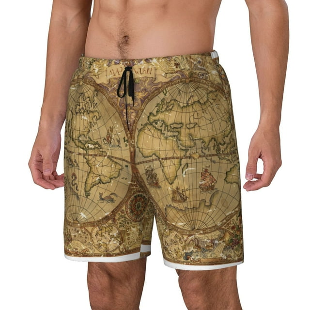 Balery World Map1 Bañador para hombre, shorts de playa de secado rápido con entrepierna y forro de compresión-X-Large