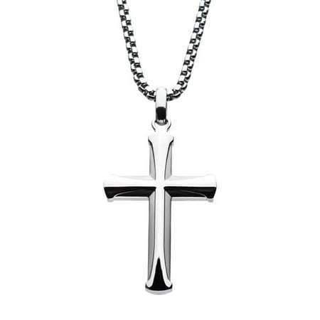 Inox SSP009ANK1 24 in. Mens Stainless Steel Apostle Cross Pendant with Steel Bold Box Chain