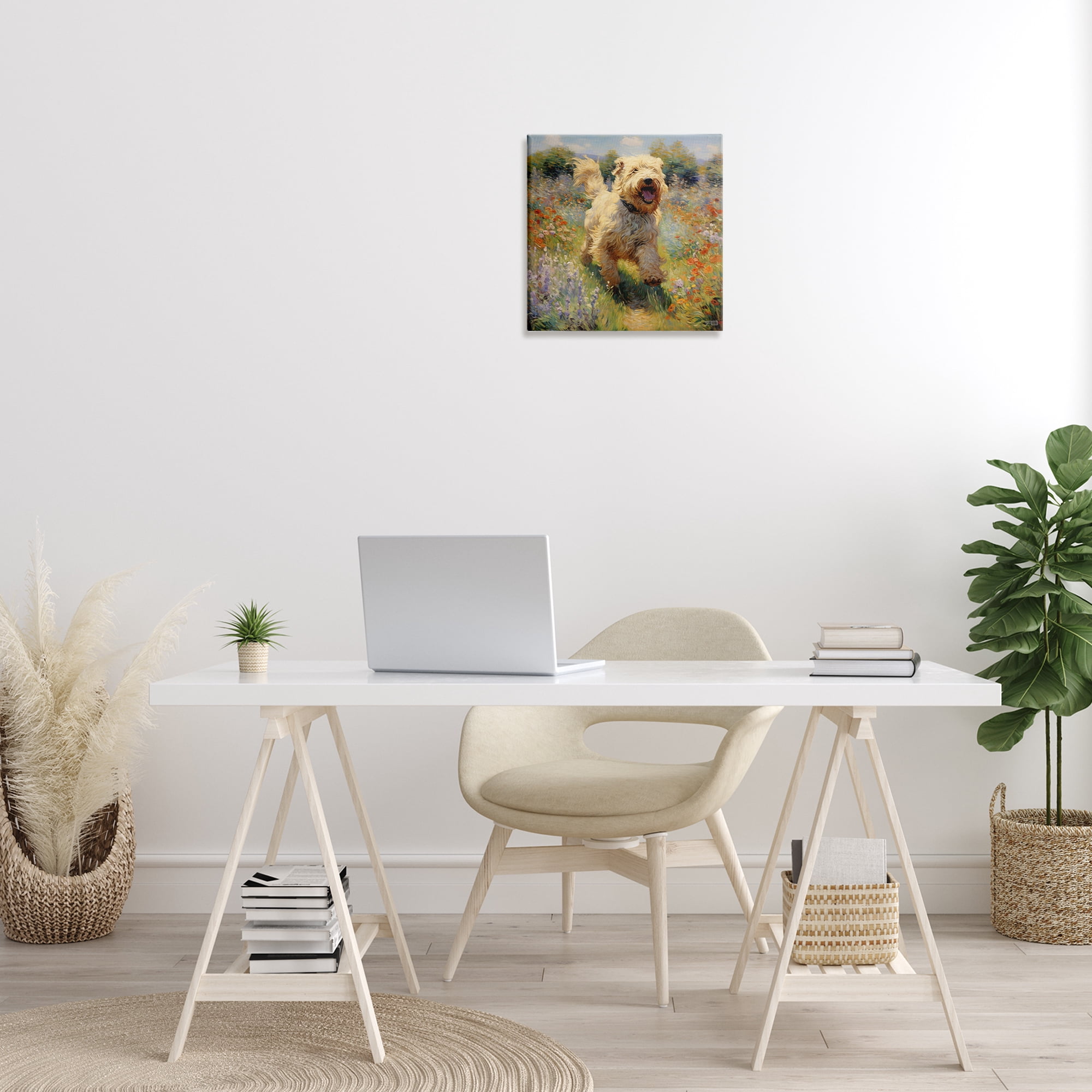 Stupell Industries Happy Running Terrier Dog Animals & Insects Painting Gallery Wrapped Canvas Art Print Wall Art, 17 x 17