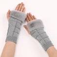 thumbnail image 2 of Guantes sin dedos tejidos para mujer, calentadores de brazo peludos con orificio para el pulgar para Otoño Invierno, 2 of 5